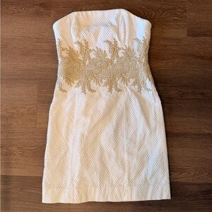 Lilly Pulitzer Strapless White Dress with Gold Lace